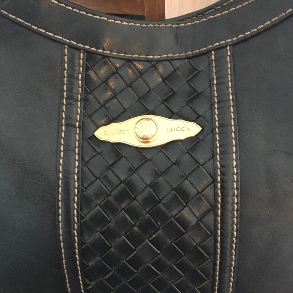 Elliott Lucca black leather hobo with gold hardware soft woven detail purse - Picture 4 of 10